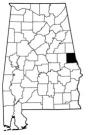 Map of Alabama with the county lines drawn out, Chambers County Community Health and Wellness is highlighted.