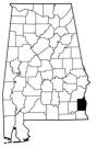 Map of Alabama with the county lines drawn out, Wiregrass Research and Extension Center is highlighted.