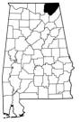 Map of Alabama with the county lines drawn out, Graham Farm & Nature Center is highlighted.