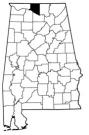 Map of Alabama with the county lines drawn out, Tennessee Valley Regional Res & Ext Center is highlighted.