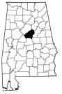 Map of Alabama with the county lines drawn out, 4-H Youth Development Center is highlighted.