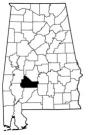 Map of Alabama with the county lines drawn out, Elijah Tracy Shaw III Community Center is highlighted.